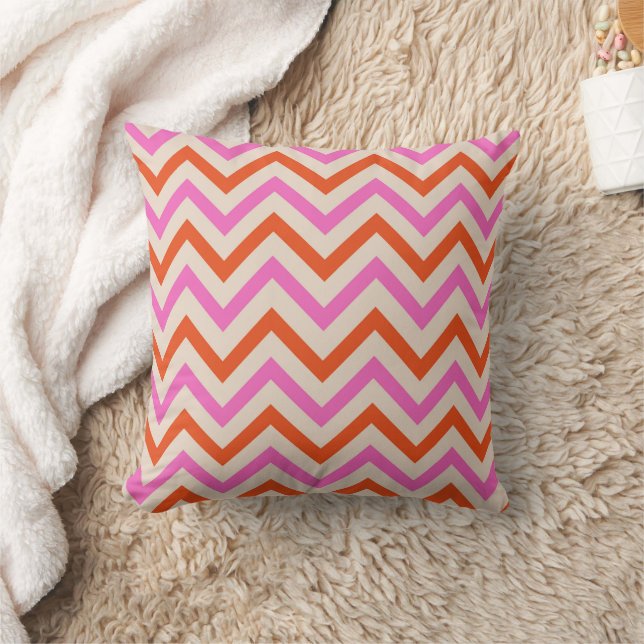 Coussin Zigzag Chevron Herringbone rose et orange  (Couverture)