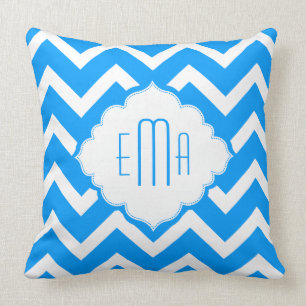 Coussin Zigzag Géométrique Monographique Bleu & Blanc Chev