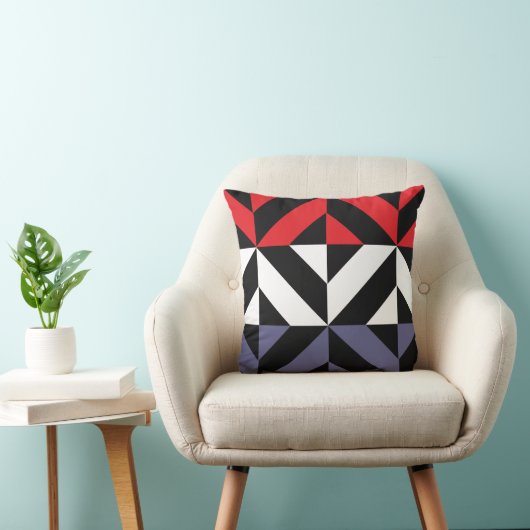 Coussin ZigZag géométrique rouge blanc et bleu (Chaise)
