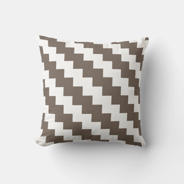 Coussin Zigzag moderne dans le Taupe et le blanc (Recto)
