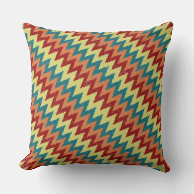 Coussin Zigzag turquoise, rouge, orange et jaune (Recto)