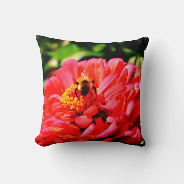 Coussin Zinnia abeille et corail (Recto)