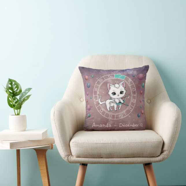 Coussin Zodiac Sagittarius Cute Cat Wheel Planète Astrolog (Chaise)