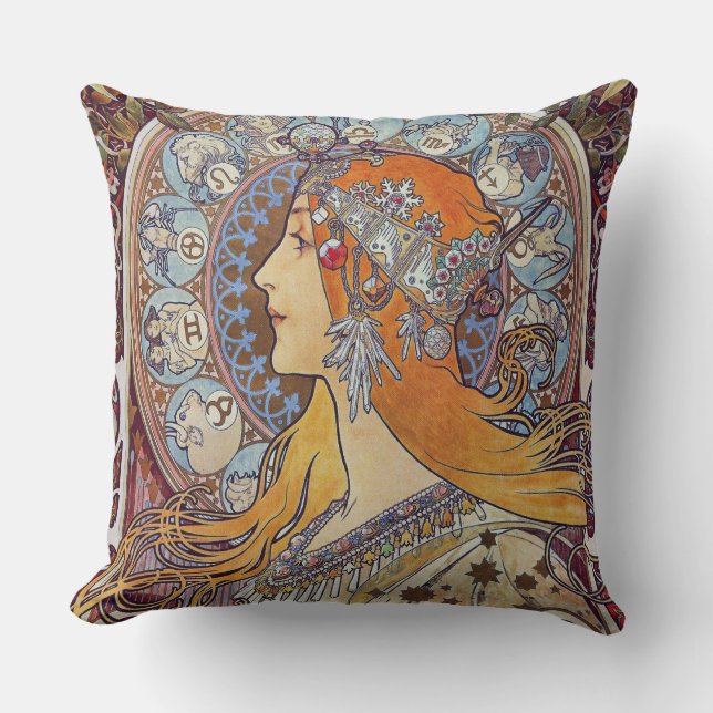 Coussin Zodiaque avec son art Nouveau de diadème (Recto)