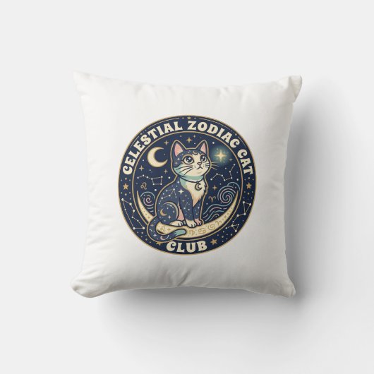 Coussin Zodiaque céleste Chat Mignon T-Shirt Design - Cel (Recto)