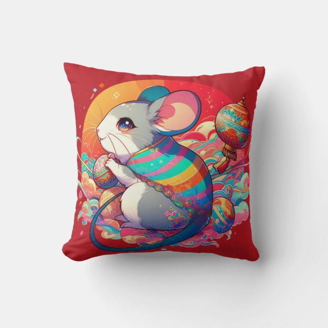 Coussin Zodiaque chinois : Des rats aux richesses (Recto)