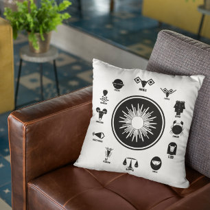Coussin Zodiaque Indien - 12 Signes Védiques de Style Géom