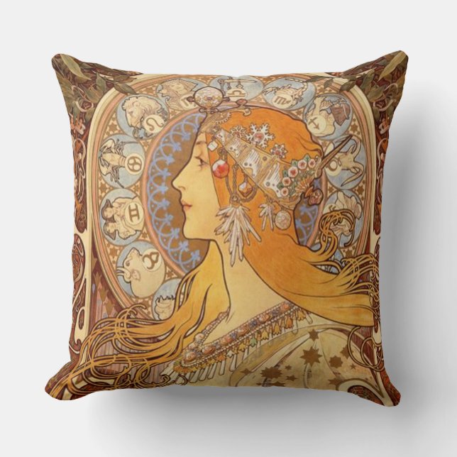 Coussin Zodiaque par Alphonse Mucha (Recto)