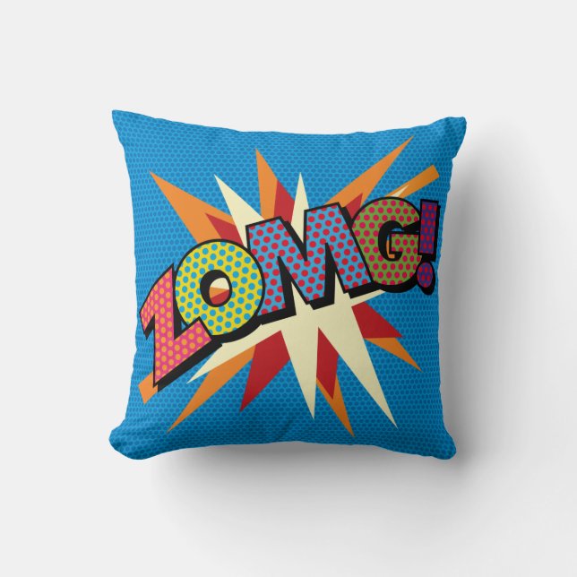 Coussin ZOMG Fun Comic Livre Pop Art Typographie (Recto)