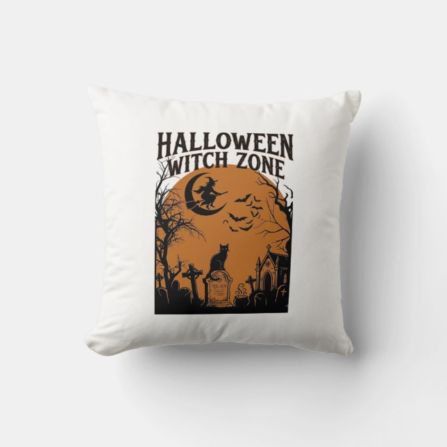 Coussin Zone de sorcière d'Halloween Cimetière de chat noi (Recto)