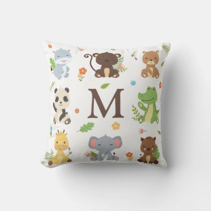 Coussin Zoo animal mignon Faune Enfants Initiale