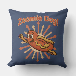 Coussin Zoomie Chien volant Hot Dog Cartoon - Fun Retro