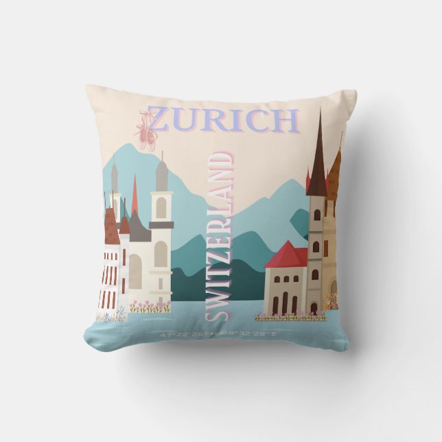 Coussin Zurich Travel Art, Suisse Travel Art, Retro (Recto)