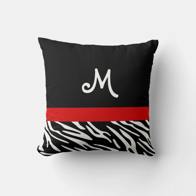 Coussins de monogramme à la mode noir et rouge zèb (Recto)