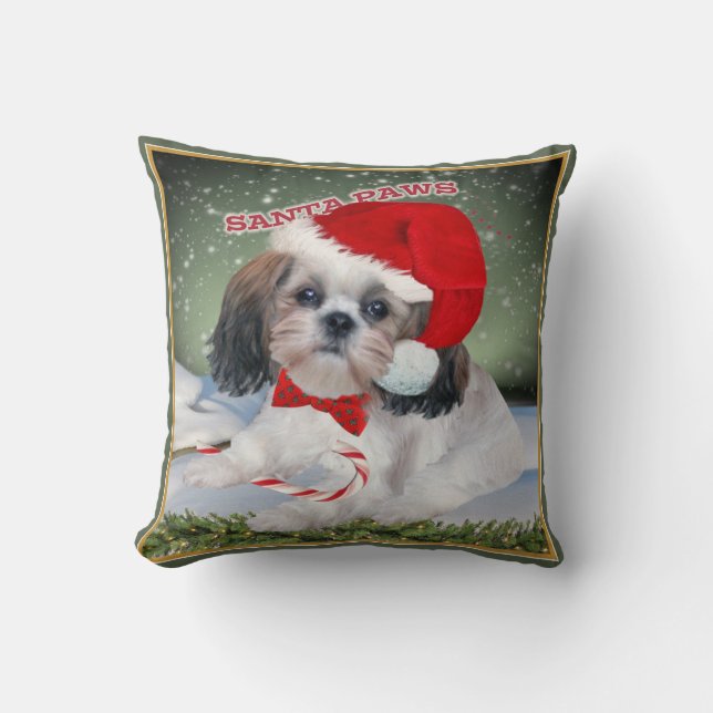 Coussins de Noël de pattes de Shih Tzu Père Noël (Recto)