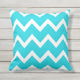 Coussins de plein air Aqua Blue Zigzag Chevron Mot