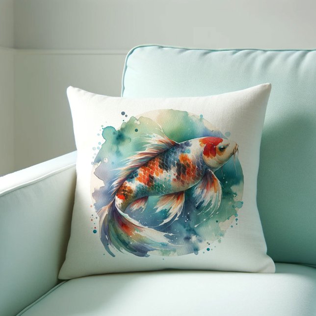 Coussins de poissons de Koi (Watercolor koi fish throw pillow.)