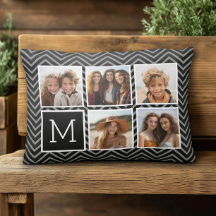 Coussins Décoratifs 5 Grille de photos avec chevrons noirs et monogram