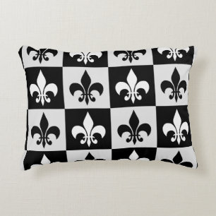 Coussins Décoratifs à damiers Blanc Noir Fleur-De-Lis Motif
