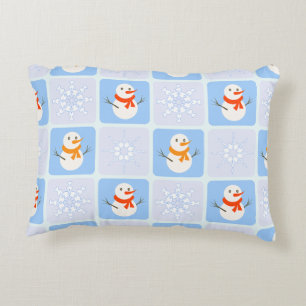 Coussins Décoratifs À damiers hiver bonhomme de neige motif et flocons