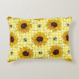 Coussins Décoratifs Abeilles mignonnes et tournesols sur un arrière -