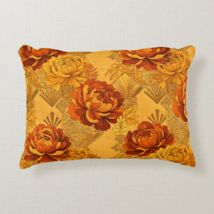 Coussins Décoratifs Abondantes Fleurs Orange Doré Art Déco
