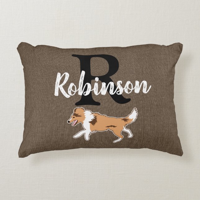 Coussins Décoratifs Abris Shetland Sheepdog Monogramme Nom (Devant)