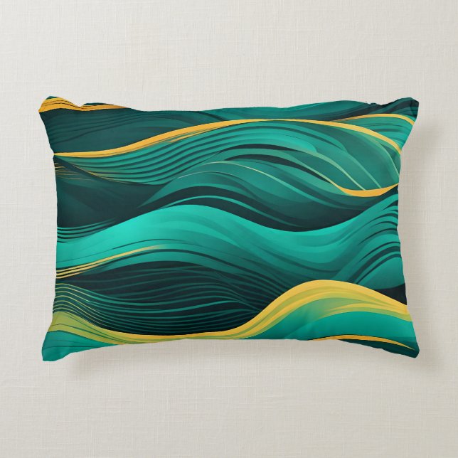 Coussins Décoratifs Abstract Waves In A Bend Of Teal & Yellow (Devant)