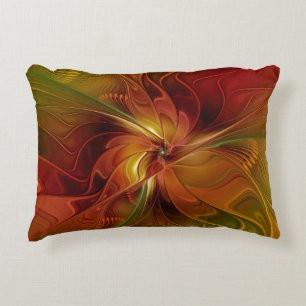 Coussins Décoratifs Abstrait Rouge Orange Brown Vert Fractal Art Flowe