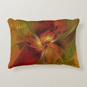 Coussins Décoratifs Abstrait Rouge Orange Brown Vert Fractal Art Flowe