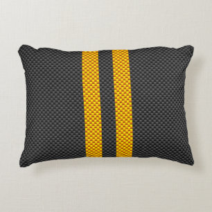 Coussins Décoratifs Accent Yellow Racing Stripes Carbon Fiber Style