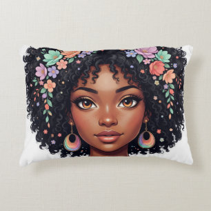 Coussins Décoratifs Adorable fille noire avec couronne de fleurs afro