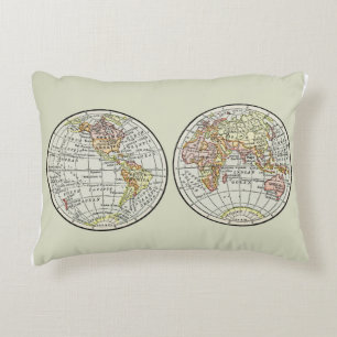 Coussins Décoratifs Affiche de globe de carte du monde vintage 1916 Hé