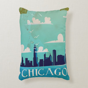 Coussins Décoratifs Affiche de voyage vintage de Chicago