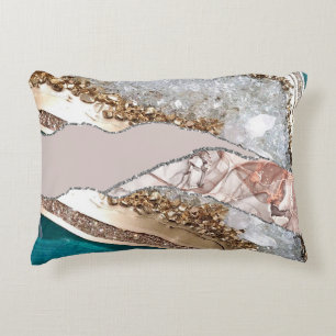 Coussins Décoratifs Agate Turquoise Bleu Or Pailleté Marbre Aqua Turqu