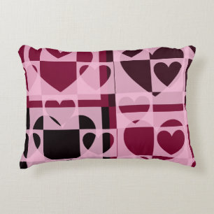 Coussins Décoratifs Amusants À damiers Coeurs doux rose et vin rouge