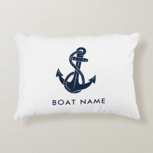 Coussins Décoratifs Ancre nautique avec nom de bateau personnalisé
