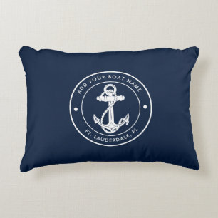 Coussins Décoratifs Ancre Naútíque Nom de Bateau Bleu Marine Personnal