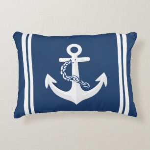 Coussins Décoratifs Ancre nautique voile nautisme blanc bleu marine