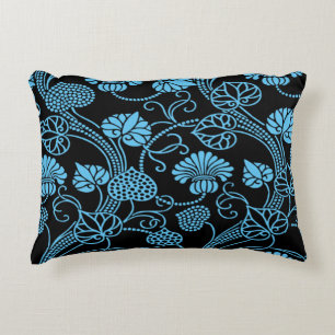 Coussins Décoratifs Antique motif floral noir sur bleu