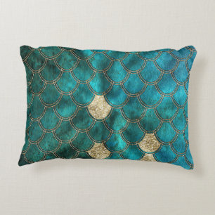 Coussins Décoratifs Aqua vert Mermaidscale avec parties scintillant or