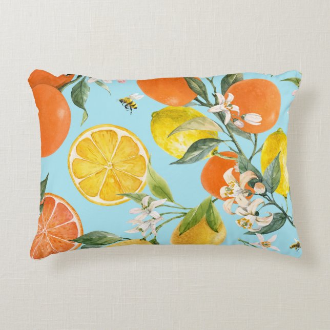 Coussins Décoratifs Aquarelle Agrumes Fruits : Main tirée (Devant)