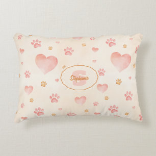 Coussins Décoratifs Aquarelle Coeurs et Empreintes de pattes Motif