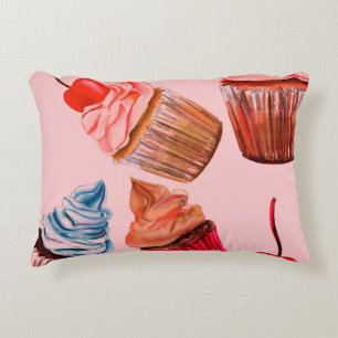 Coussins Décoratifs Aquarelle cupcakes sans couture arrière - plan mot