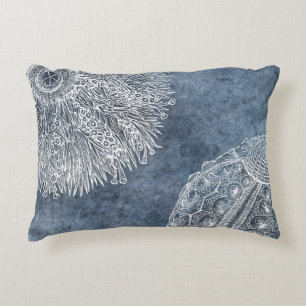 Coussins Décoratifs Aquarelle de Sea Urchin Océan bleu blanc bleu mari