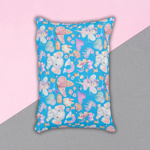Coussins Décoratifs Aquarelle Féminin Fantaisie sur Fond Bleu  