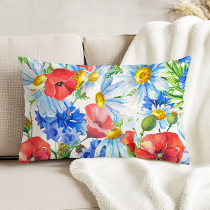 Coussins Décoratifs Aquarelle Florale Été Bleu Rouge Jaune