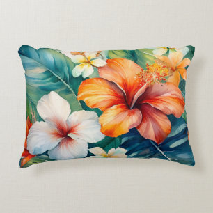 Coussins Décoratifs Aquarelle Jardin hawaïen Hibiscus tropical