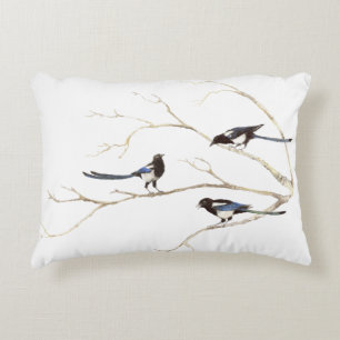 Coussins Décoratifs Aquarelle Magpie Bird Famille Chatte dans l'arbre