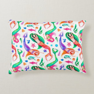 Coussins Décoratifs Aquarelle motif sans soudure avec sirènes, coquill
